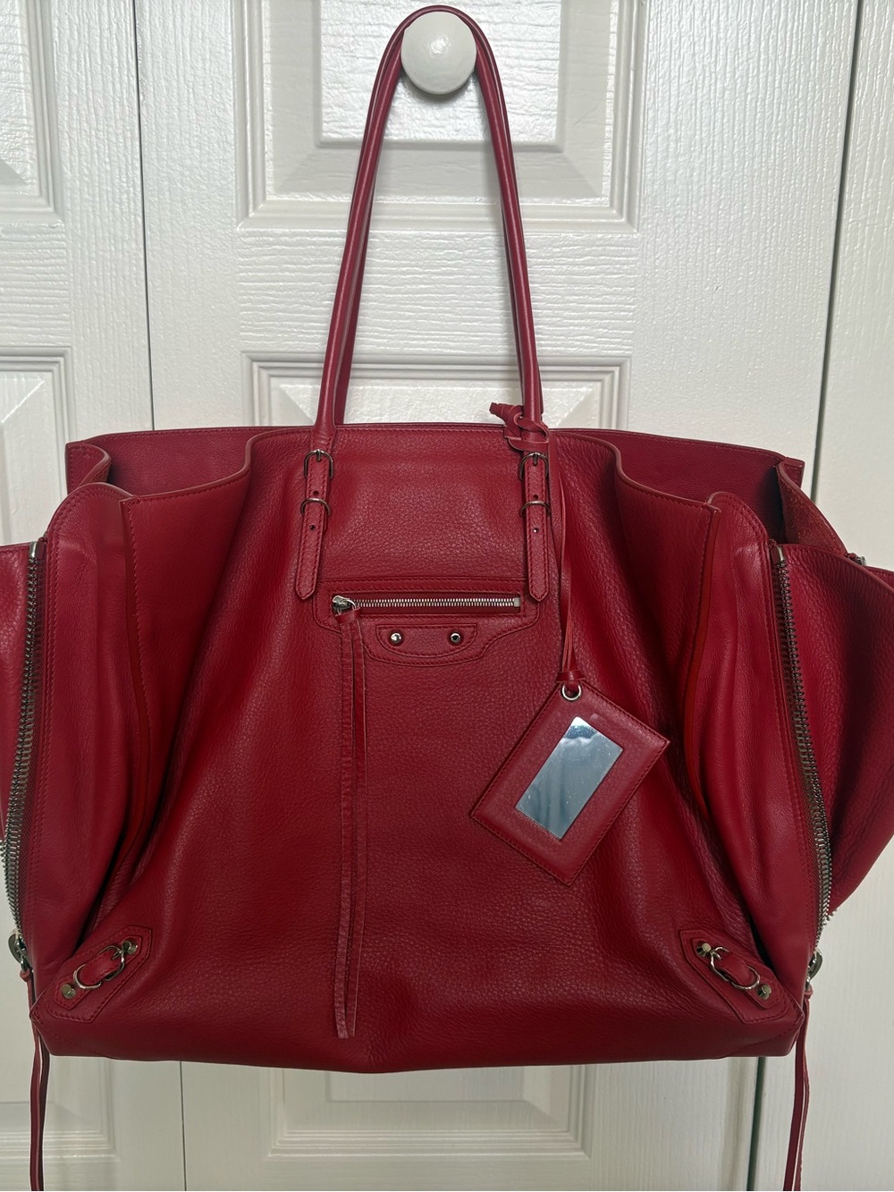 New With Tags Red Balenciaga Papier A4 Zip Around Tote Bag